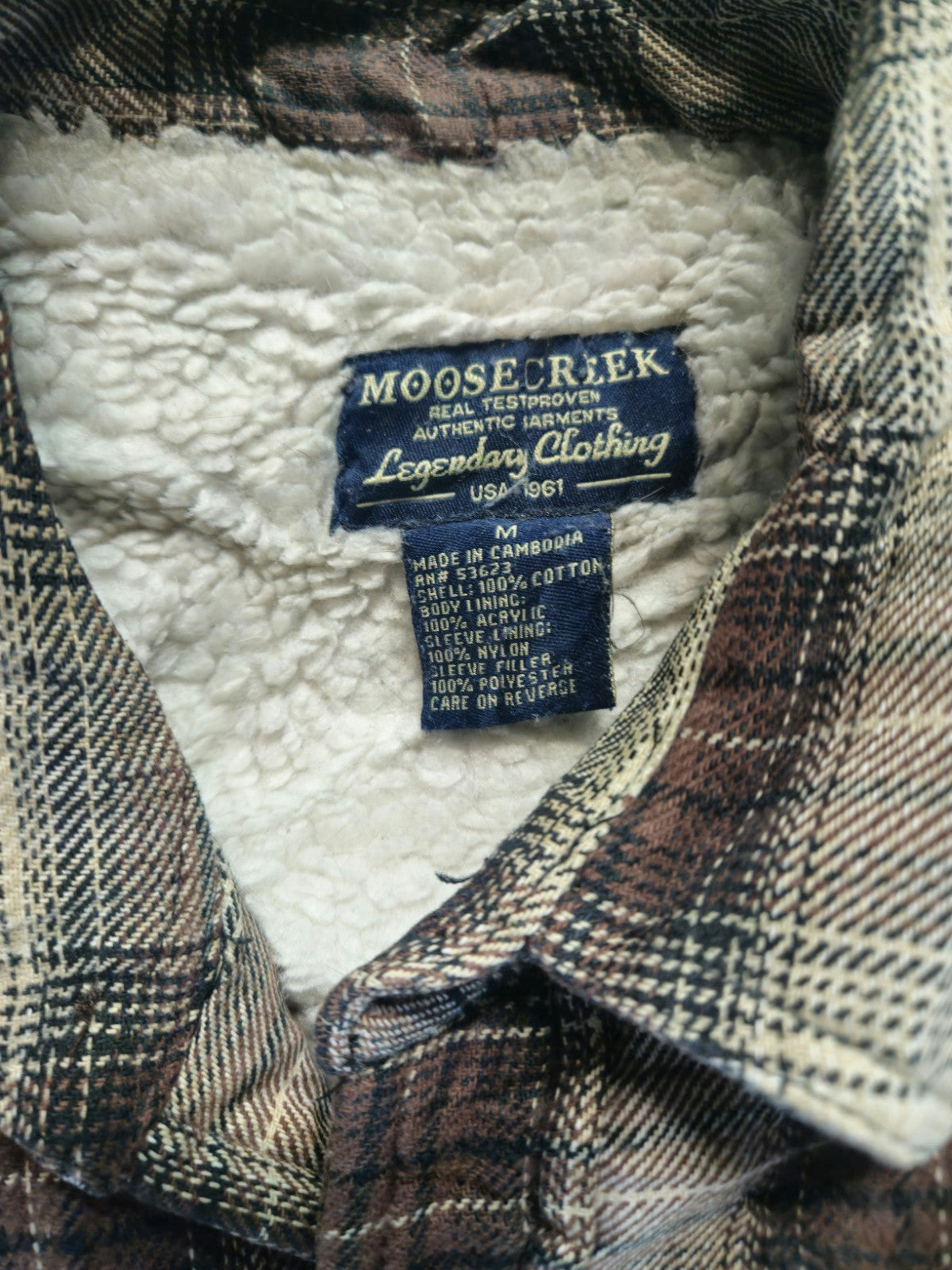 Moose Creek Mens M White/Cream Plaid Flannel Jacket Shirt THICK 100% Cotton