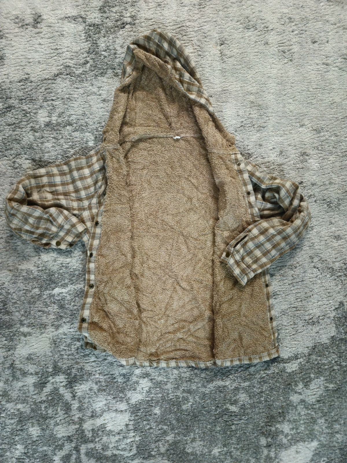 Plaid Teddy Hooded Jacket Women’s Size XL Brown Fuzzy Soft