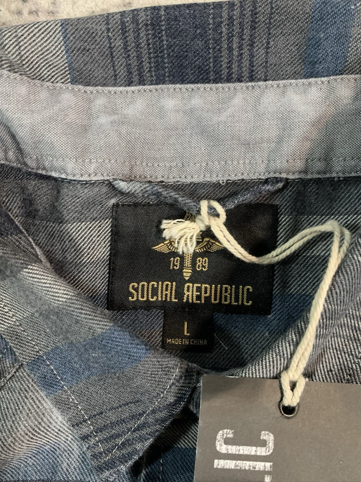 Social Republic Shirt Mens Large Gray Plaid Pearl Snap Long Sleeve
