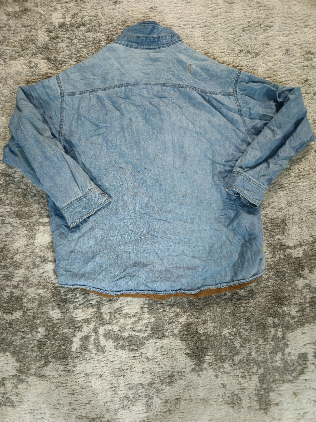 VTG St. Johns Bay Men's 2XL Denim Fleece-Lined Shirt Jacket Workwear DISTRESSED