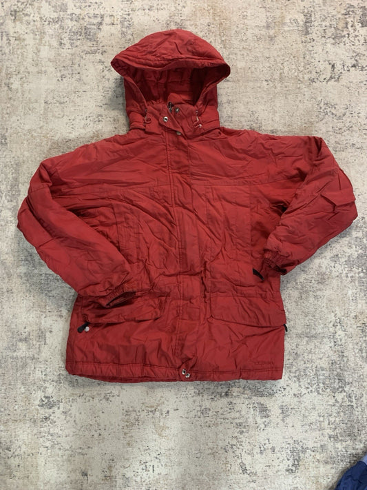 Vintage LL Bean Parka Jacket Womens Med Red Ski Board Y2K Detach Hood Gorpcore