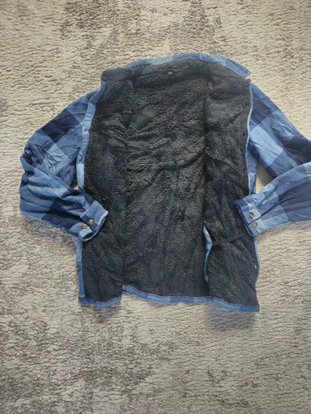 MENS OUTDOOR SHERPA BUTTON UP BLUE PLAID SHIRT SIZE LARGE