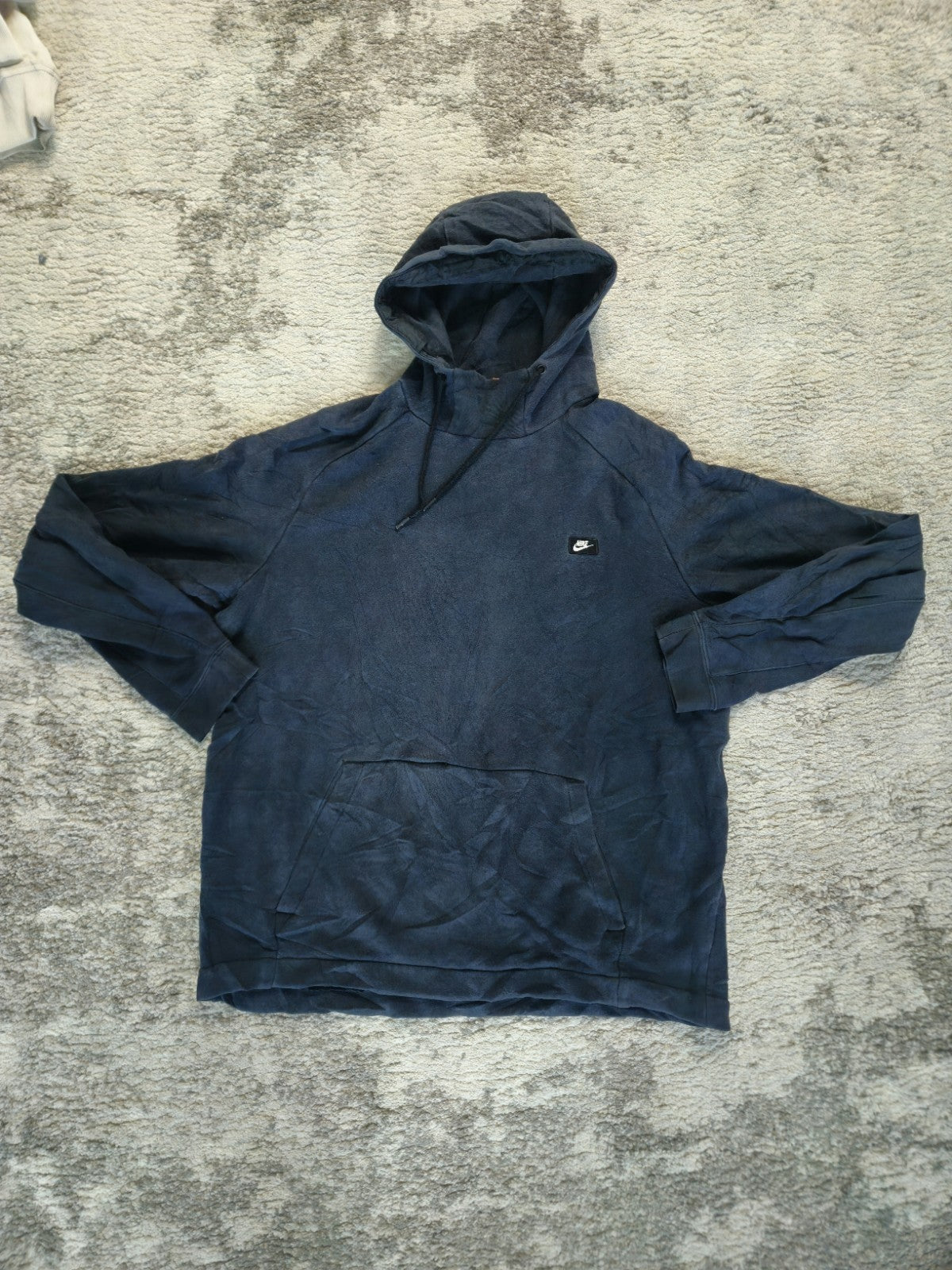 NIKE Mens Sweatshirt 2XL Navy Hoodie Spell Out Logo Swoosh Sweater
