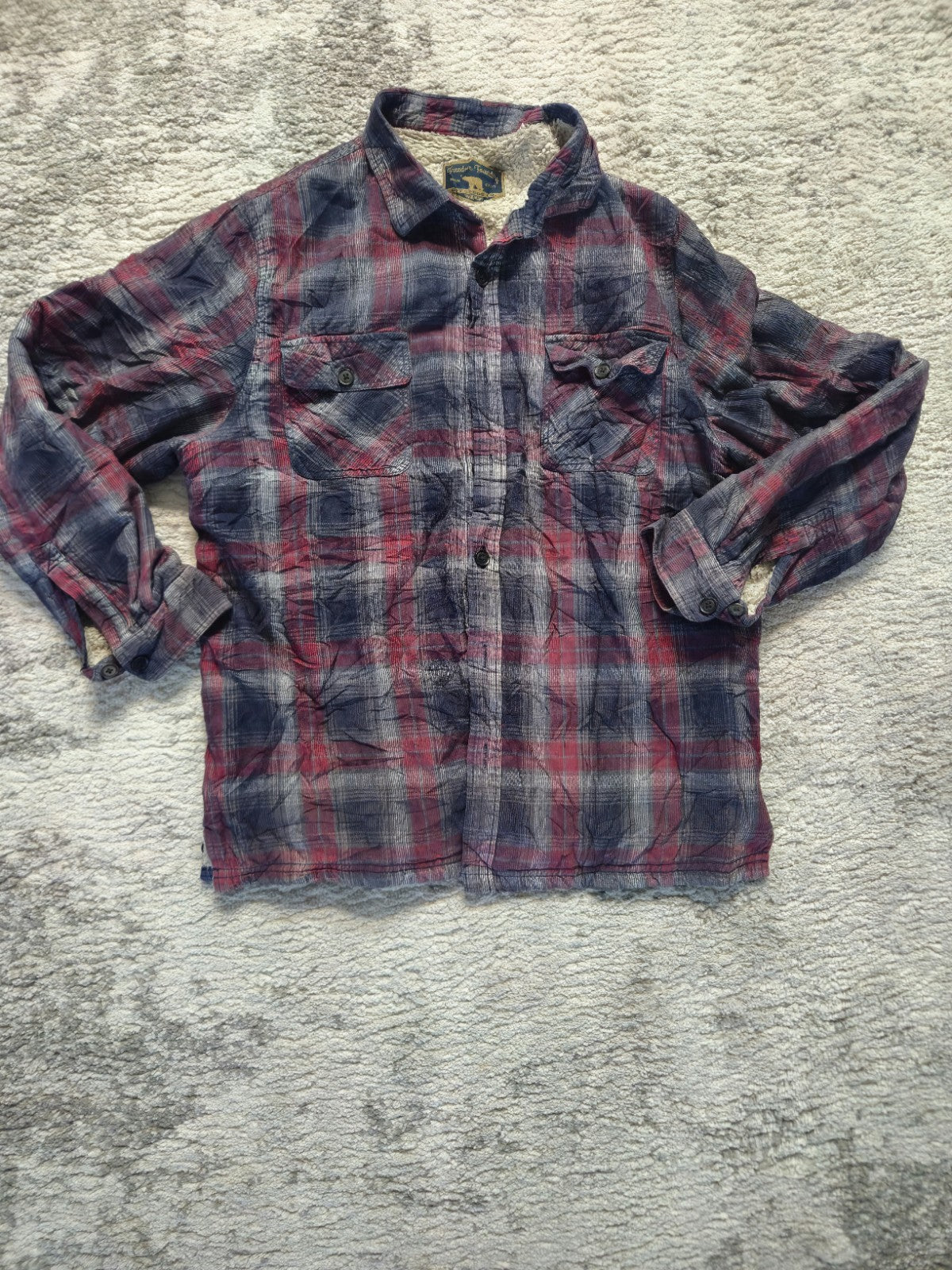 FREEDOM FOUNDRY Gorpcore Sherpa Fleece Cabincore Plaid Flannel Mens Large Jacket