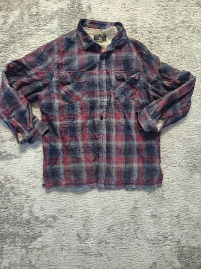 FREEDOM FOUNDRY Gorpcore Sherpa Fleece Cabincore Plaid Flannel Mens Large Jacket