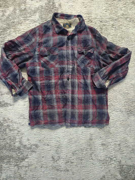 FREEDOM FOUNDRY Gorpcore Sherpa Fleece Cabincore Plaid Flannel Mens Large Jacket
