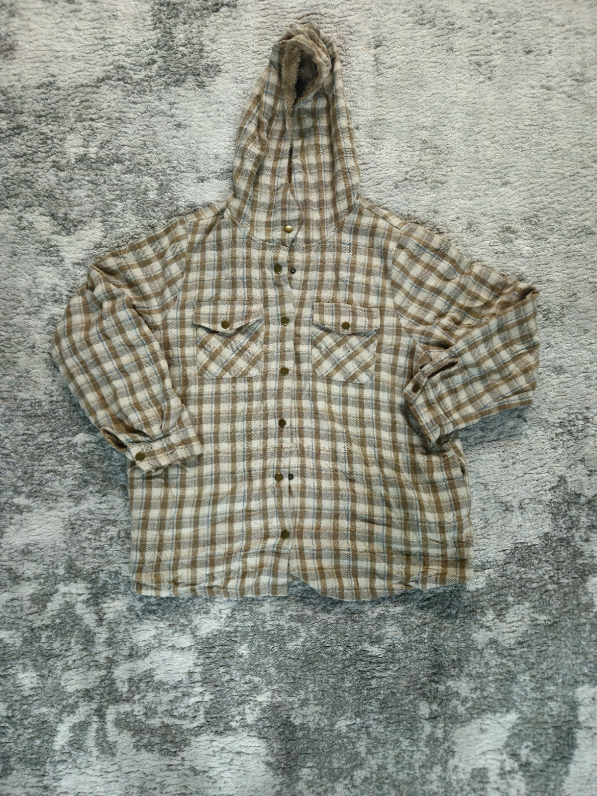 Plaid Teddy Hooded Jacket Women’s Size XL Brown Fuzzy Soft