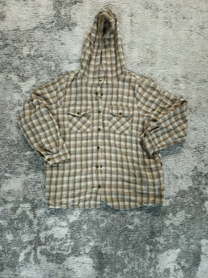 Plaid Teddy Hooded Jacket Women’s Size XL Brown Fuzzy Soft