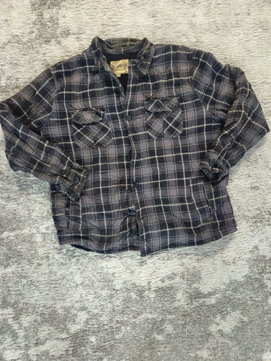 VTG Roebuck & Co. Men's Sz XL Button Cotton Flannel Jacket plaid Black/Gray