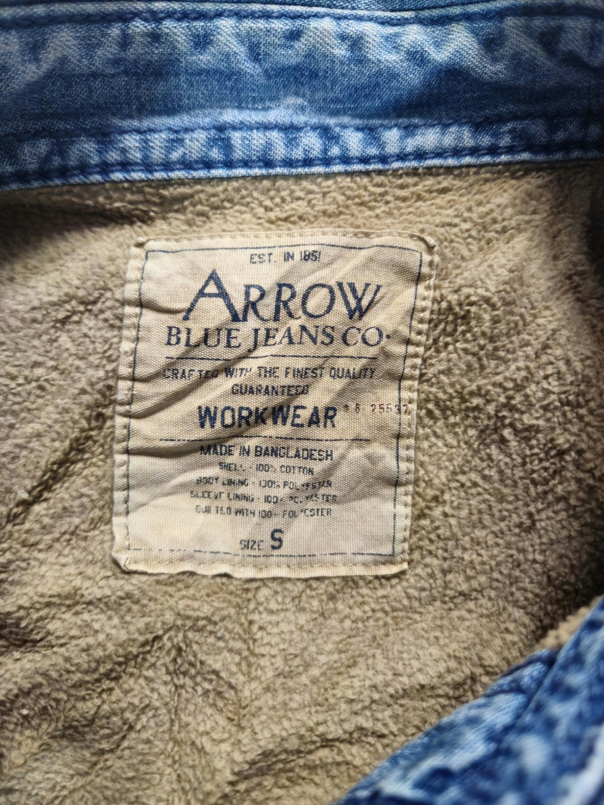 Vintage Arrow Blue Jeans Quilted Denim Flannel Jacket Size S Farm Coat