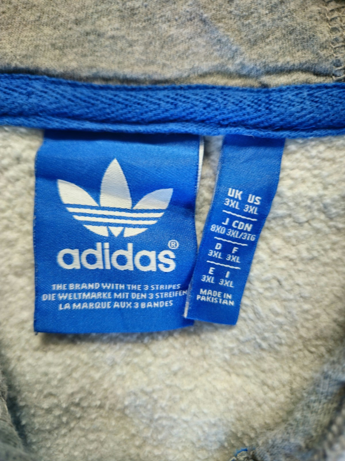 Adidas Mens Full Zip Hoodie Size 3XL Gray 3-Stripe Jacket 