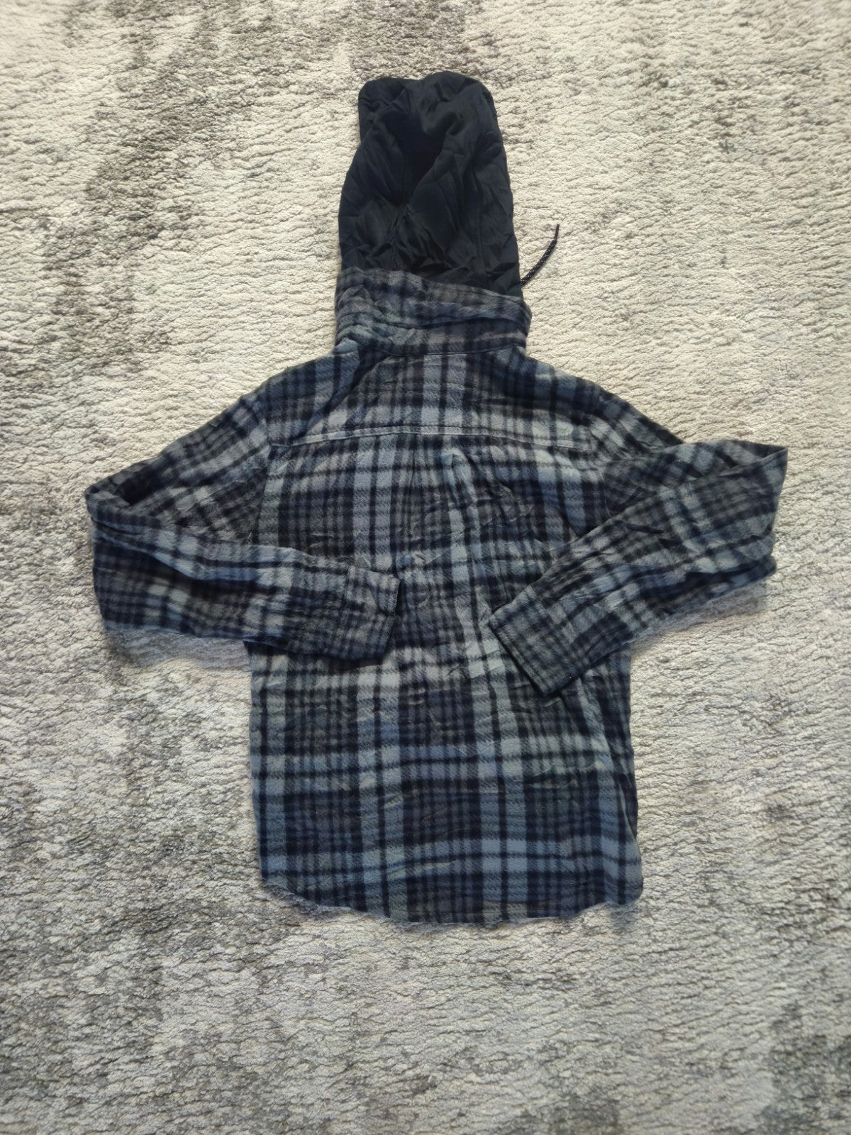 Tony HAWK Men’s S Gray Blue Plaid Hooded Button Flannel Pocket Shirt 