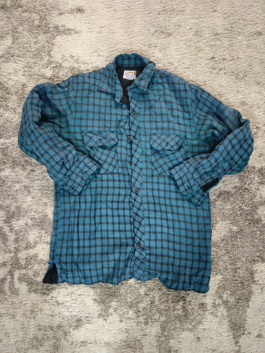 Dickies Mens M Blue Plaid Fleece Shirt Jacket Quilted Lined Flannel