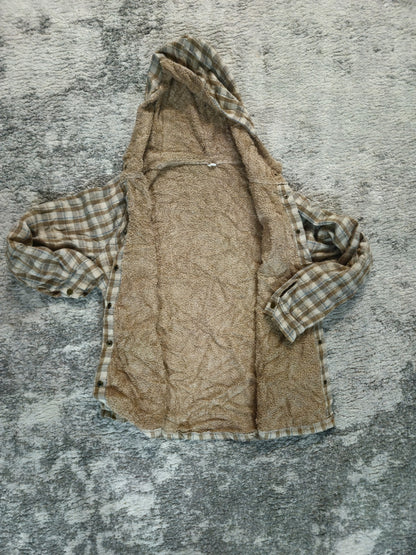 Plaid Teddy Hooded Jacket Women’s Size XL Brown Fuzzy Soft