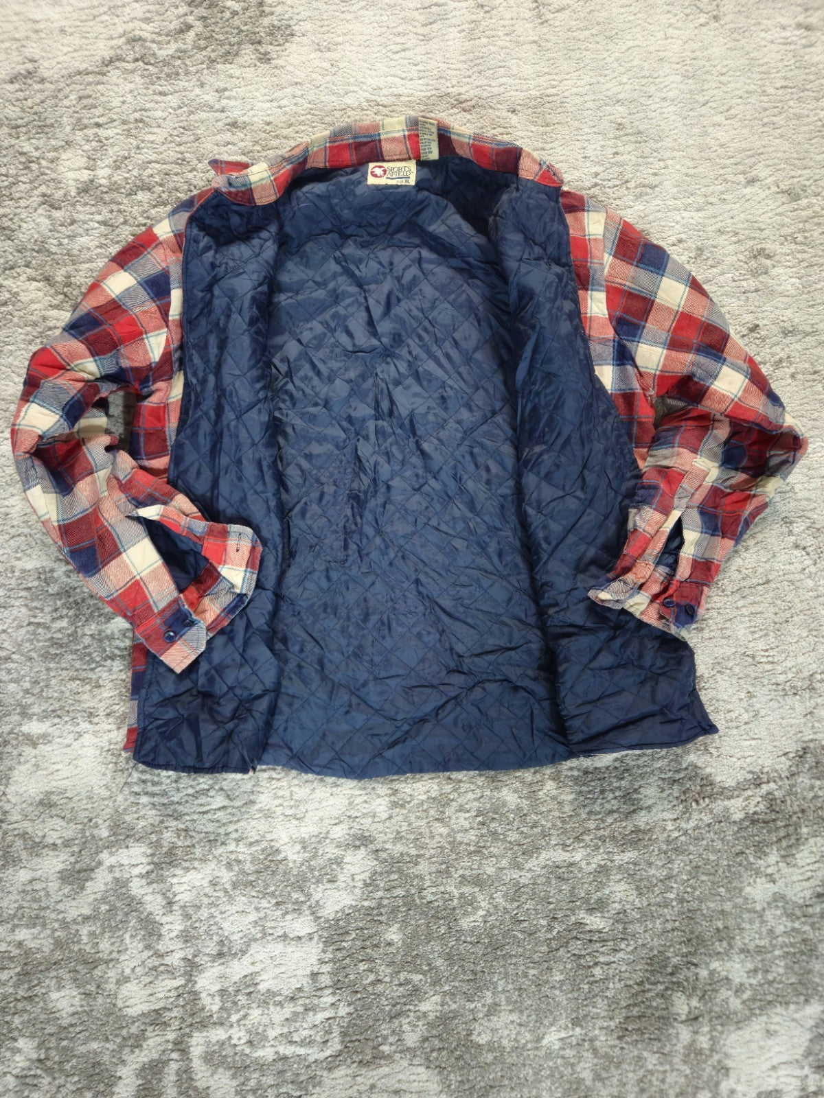 Vtg Sports Afield Flannel Shirt Jacket Quilted Lined Red Plaid Mens XL