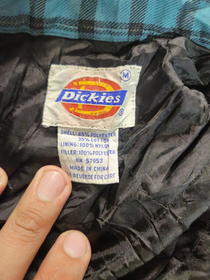 Dickies Mens M Blue Plaid Fleece Shirt Jacket Quilted Lined Flannel