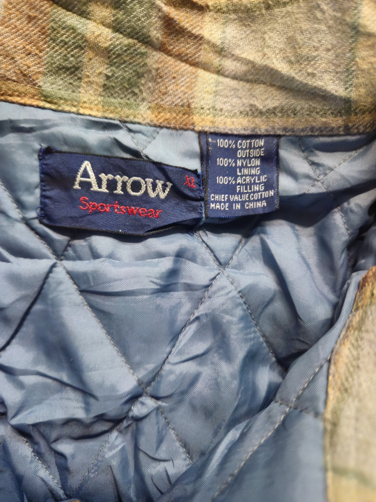 Arrow Sportswear Quilted Flannel Shirt Men's XL Check Plaid Jacket