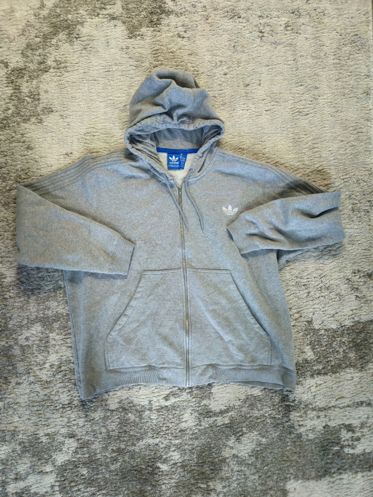 Adidas Mens Full Zip Hoodie Size 3XL Gray 3-Stripe Jacket 