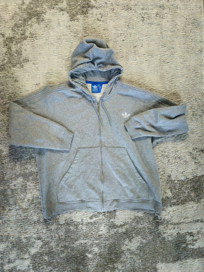 Adidas Mens Full Zip Hoodie Size 3XL Gray 3-Stripe Jacket 