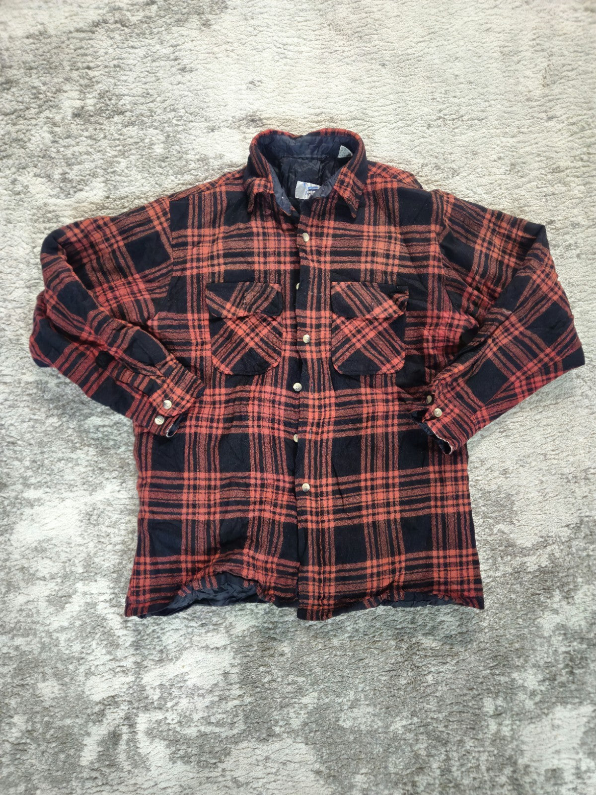 Vintage Briggs Quilted Lined Buffalo Plaid Flannel Size L Jacket Red Black