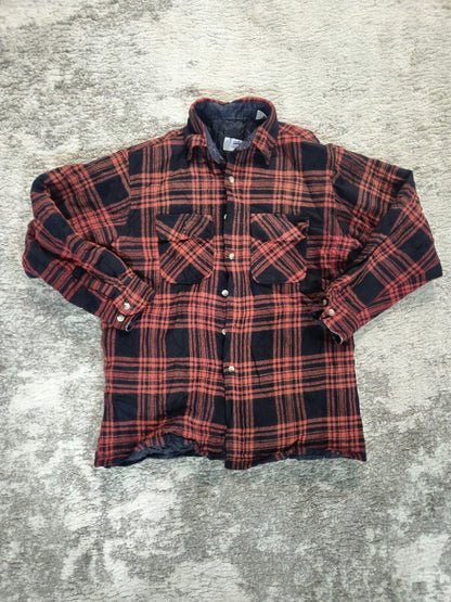 Vintage Briggs Quilted Lined Buffalo Plaid Flannel Size L Jacket Red Black