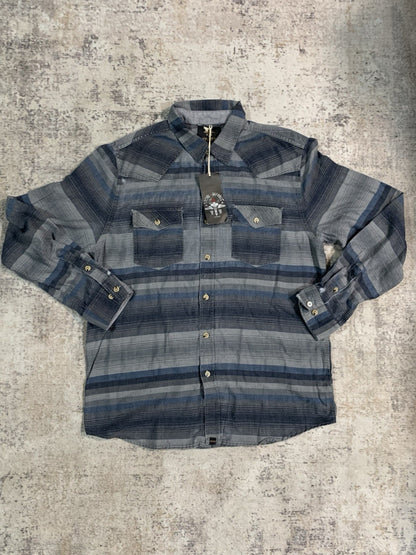 Social Republic Shirt Mens Large Gray Plaid Pearl Snap Long Sleeve