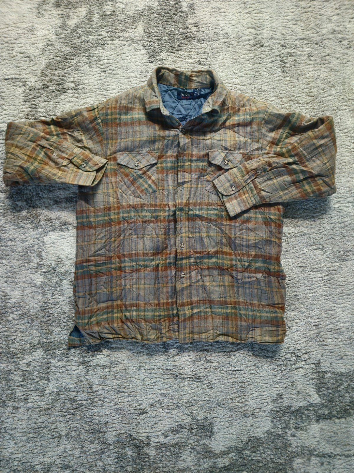 Arrow Sportswear Quilted Flannel Shirt Men's XL Check Plaid Jacket