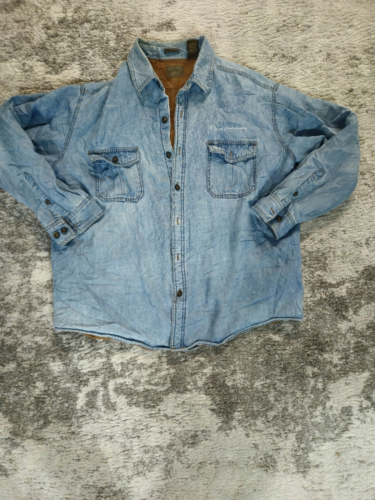 VTG St. Johns Bay Men's 2XL Denim Fleece-Lined Shirt Jacket Workwear DISTRESSED 