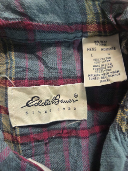  vintage Eddie Bauer flannel lined Size L shirt Made in USA 100% cotton