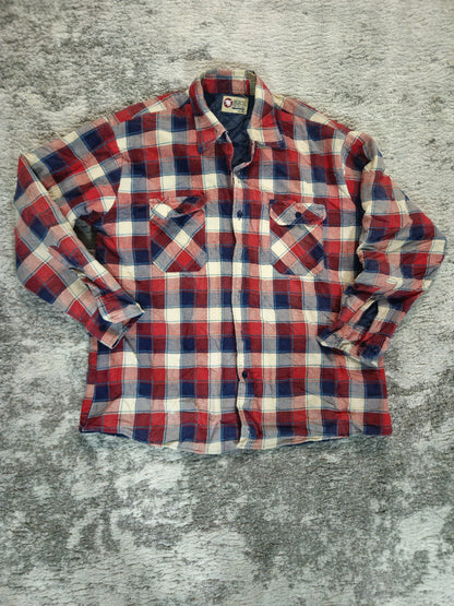 Vtg Sports Afield Flannel Shirt Jacket Quilted Lined Red Plaid Mens XL