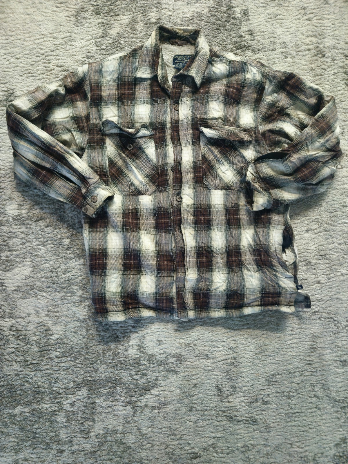 Moose Creek Mens M White/Cream Plaid Flannel Jacket Shirt THICK 100% Cotton