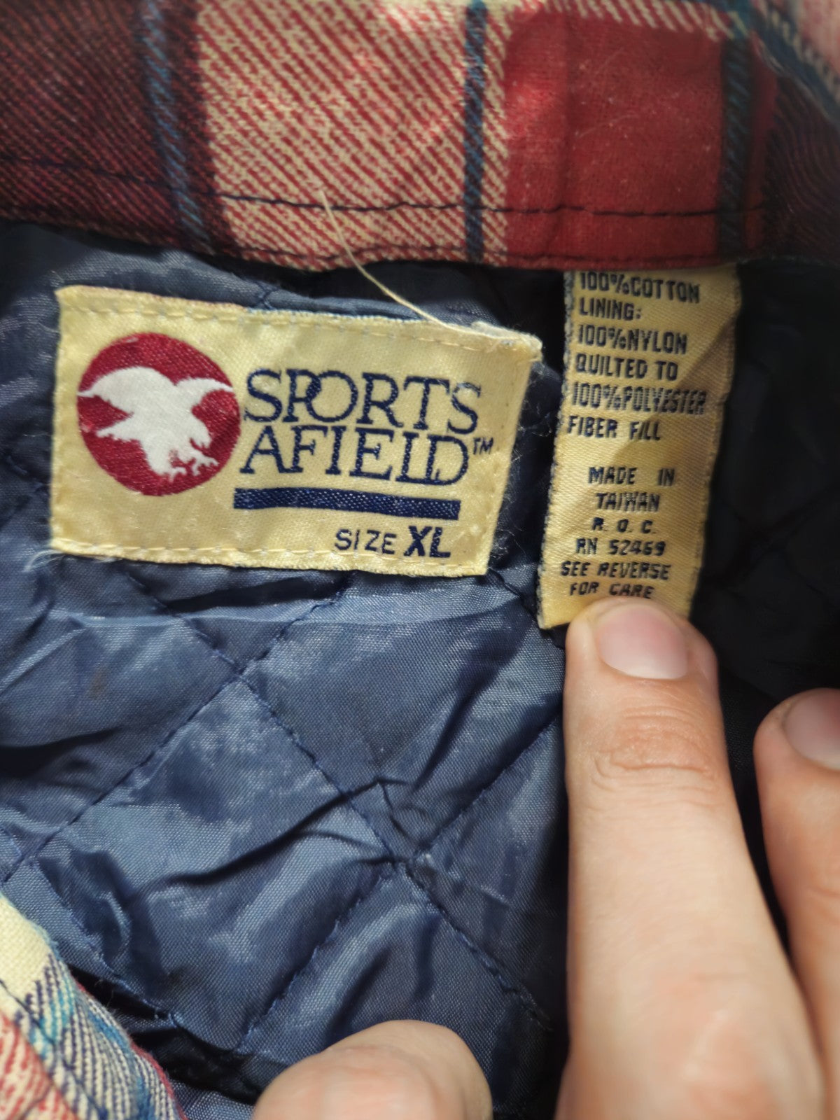 Vtg Sports Afield Flannel Shirt Jacket Quilted Lined Red Plaid Mens XL