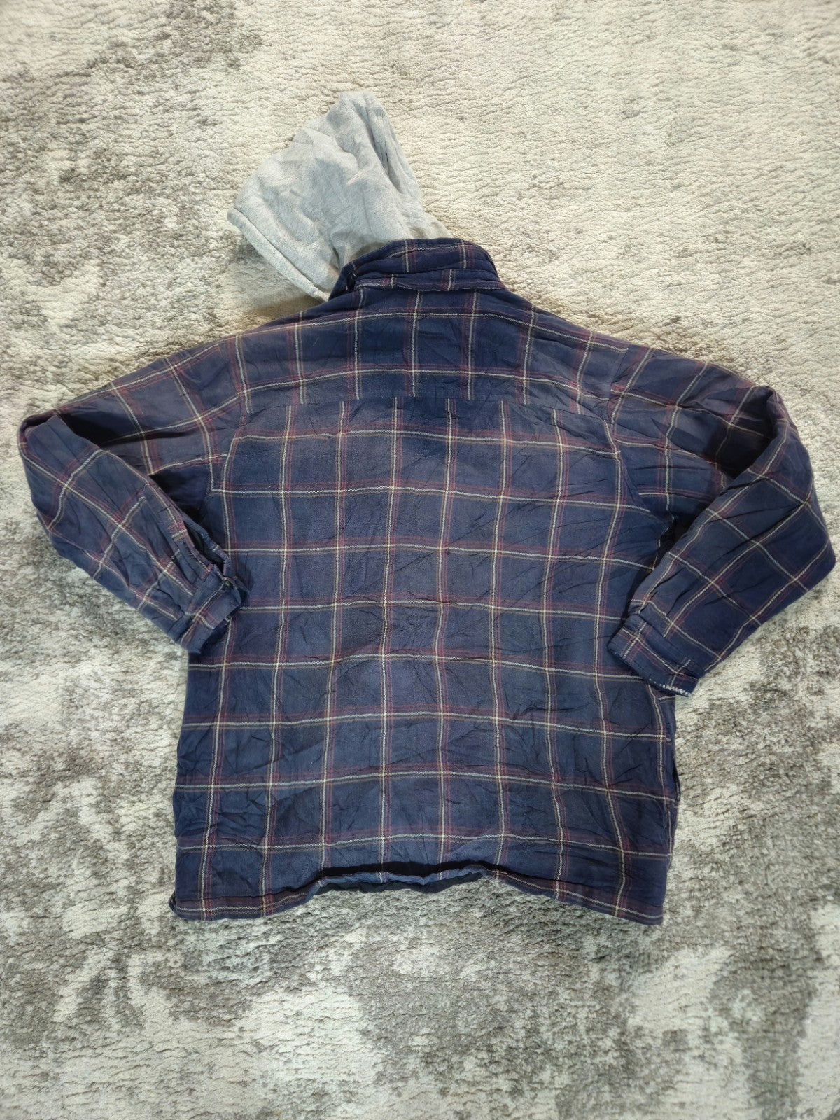 Riggs Workwear By Wrangler Men L Blue Plaid Jacket with Gray Hoodie faded